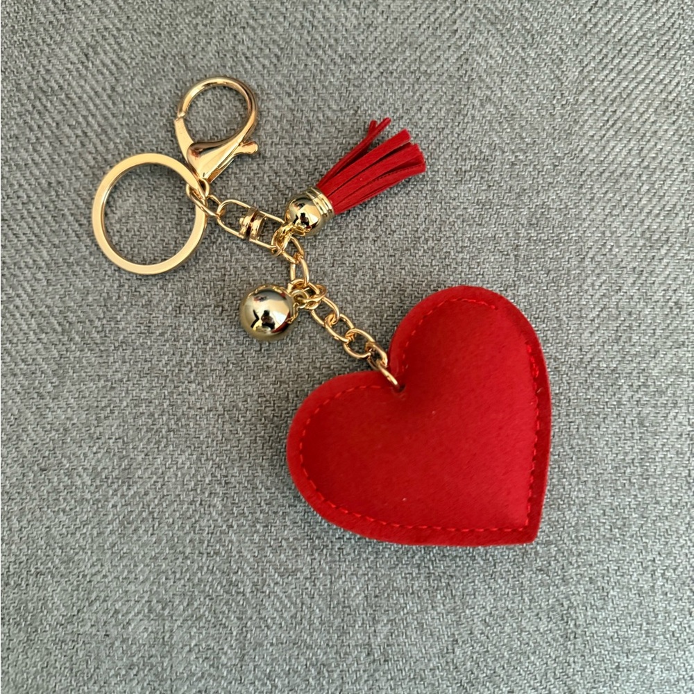 Red Rhinestone Heart Keychain Bag Charm - Picture 2 of 3